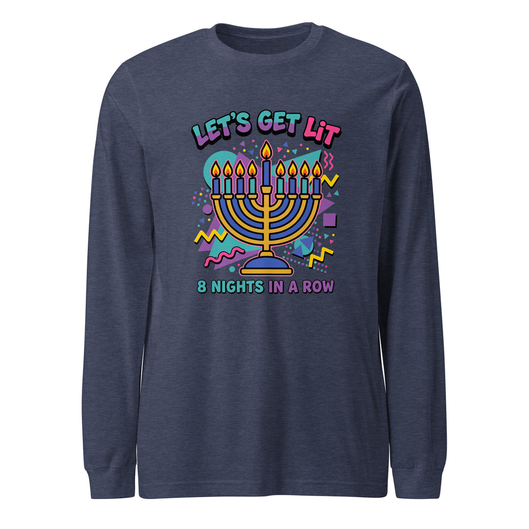 Lets Get Lit 90s Jewish pride shirt in Heather Navy - close-up