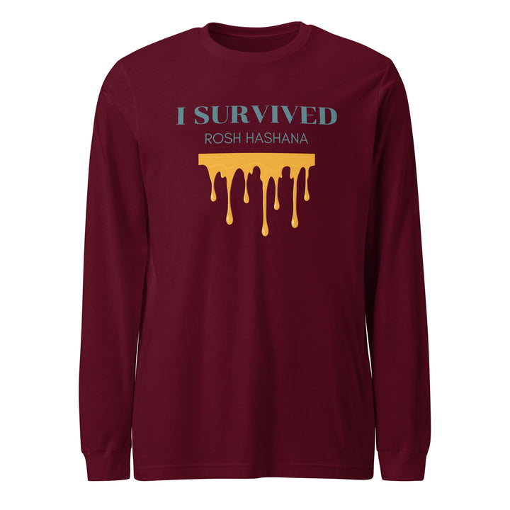 I Survived Rosh HaShana Jewish pride shirt in Maroon - flat lay