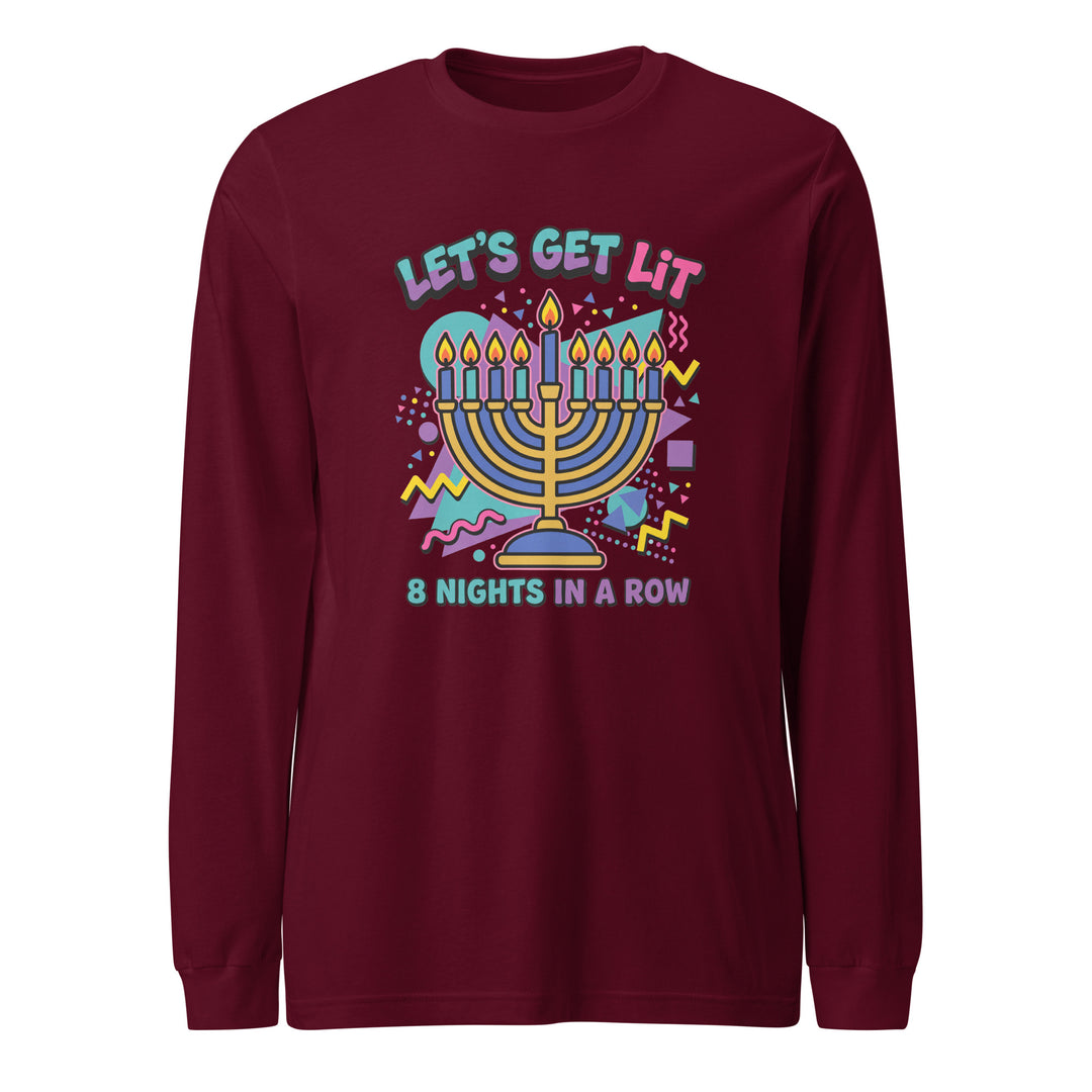 Lets Get Lit 90s Jewish pride shirt in Maroon - front view