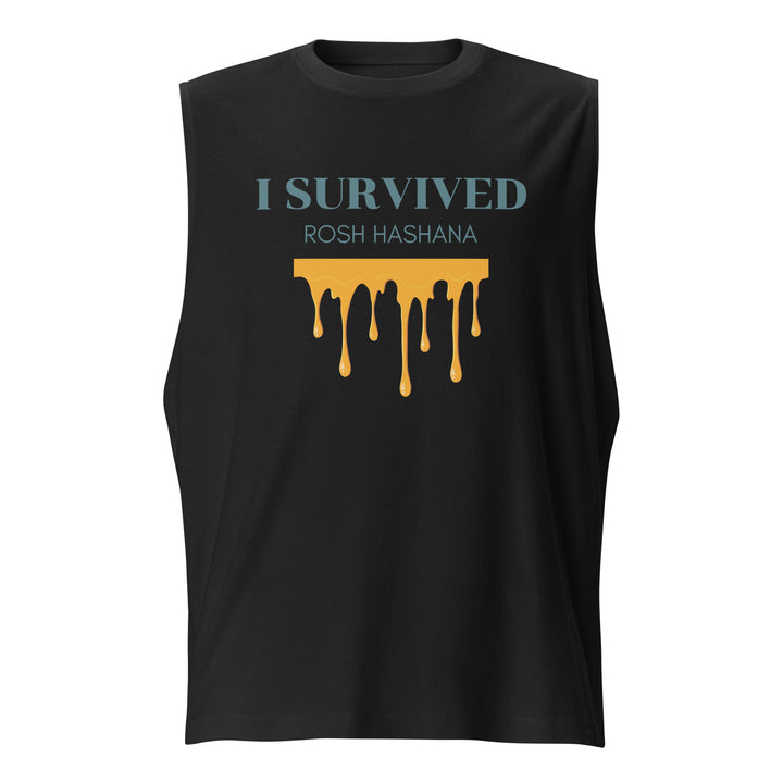 I Survived Rosh HaShana Jewish pride muscle shirt in Black - front view