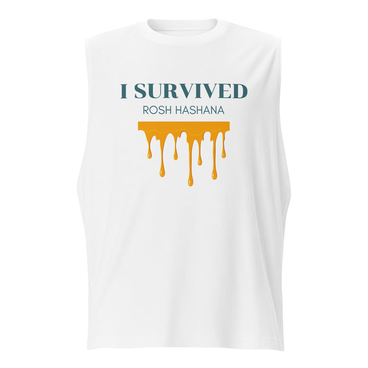I Survived Rosh HaShana Jewish pride muscle shirt in White - back view