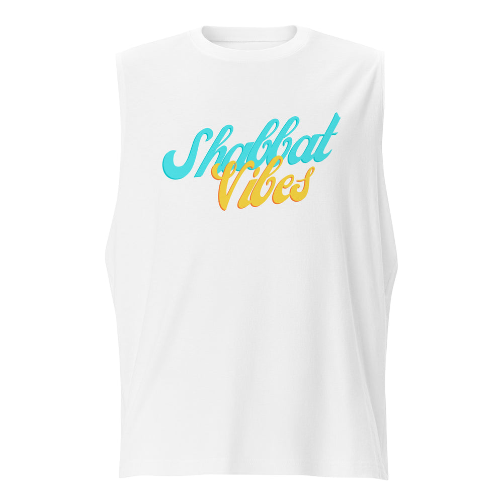Shabbat Vibes Jewish pride muscle shirt in White - back view