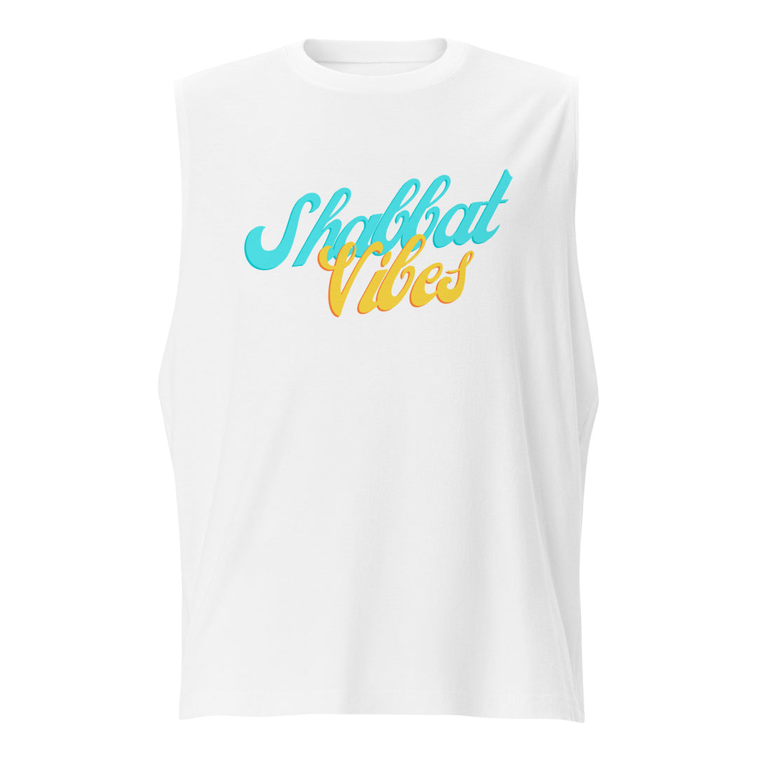 Shabbat Vibes Jewish pride muscle shirt in White - back view
