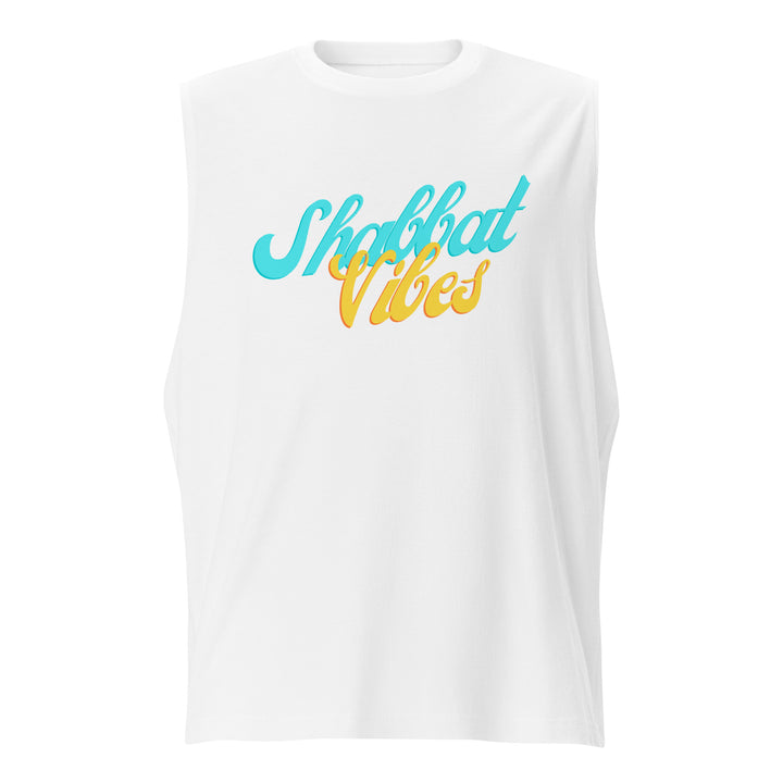 Shabbat Vibes Jewish pride muscle shirt in White - back view