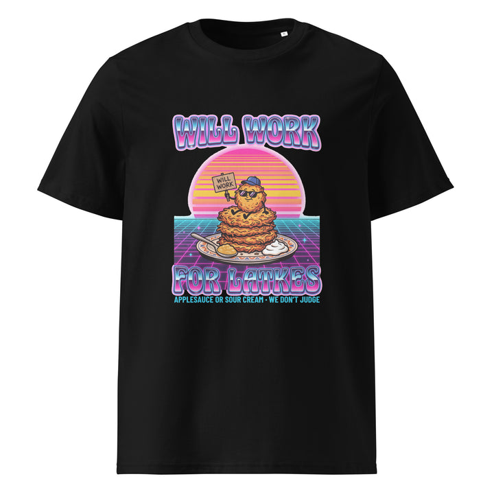 Will Work for Latkes 80s Jewish pride t-shirt in Black - back view