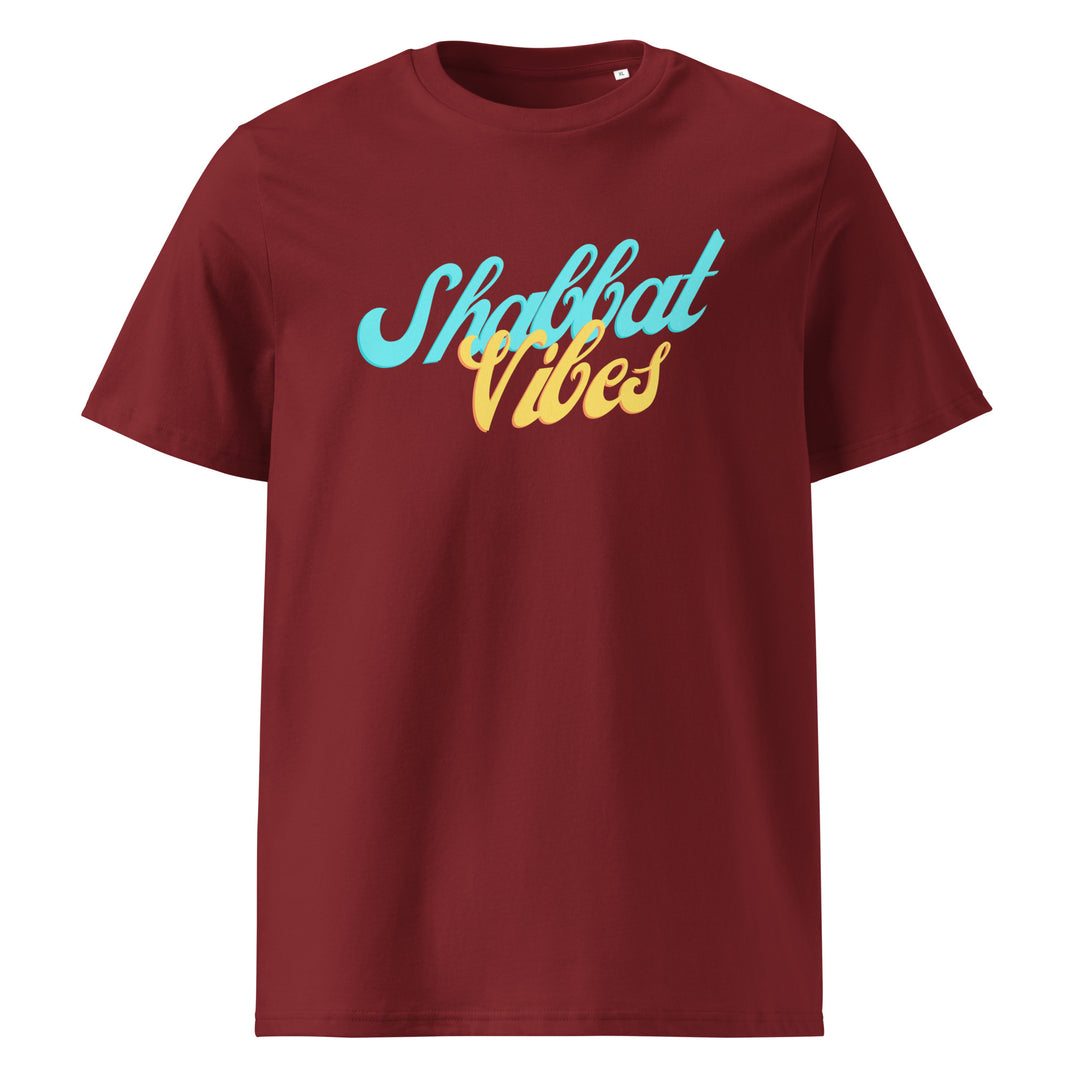 Shabbat Vibes Jewish pride t-shirt in Burgundy - close-up