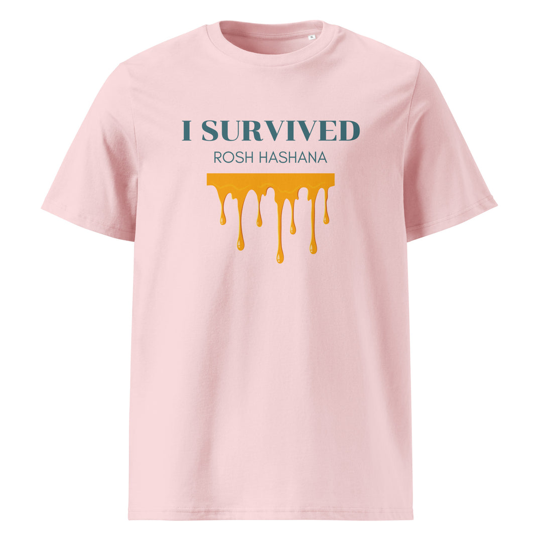 I Survived Rosh HaShana Jewish pride t-shirt in Cotton Pink - side view