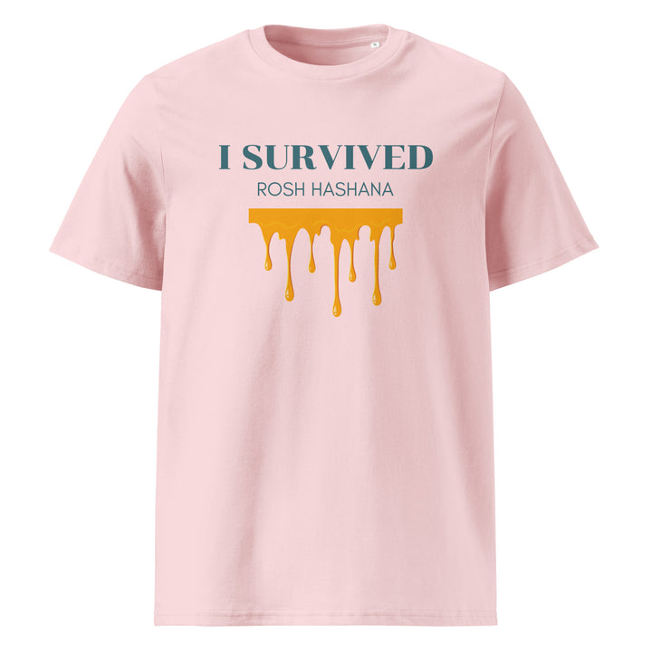 I Survived Rosh HaShana Jewish pride t-shirt in Cotton Pink - side view