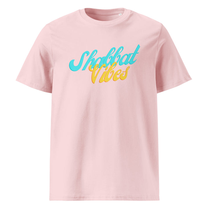 Shabbat Vibes Jewish pride t-shirt in Cotton Pink - detail view