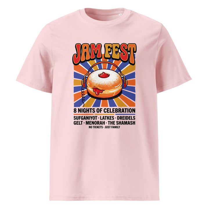 Jam Fest 8 Nights Jewish pride t-shirt in Cotton Pink - folded view