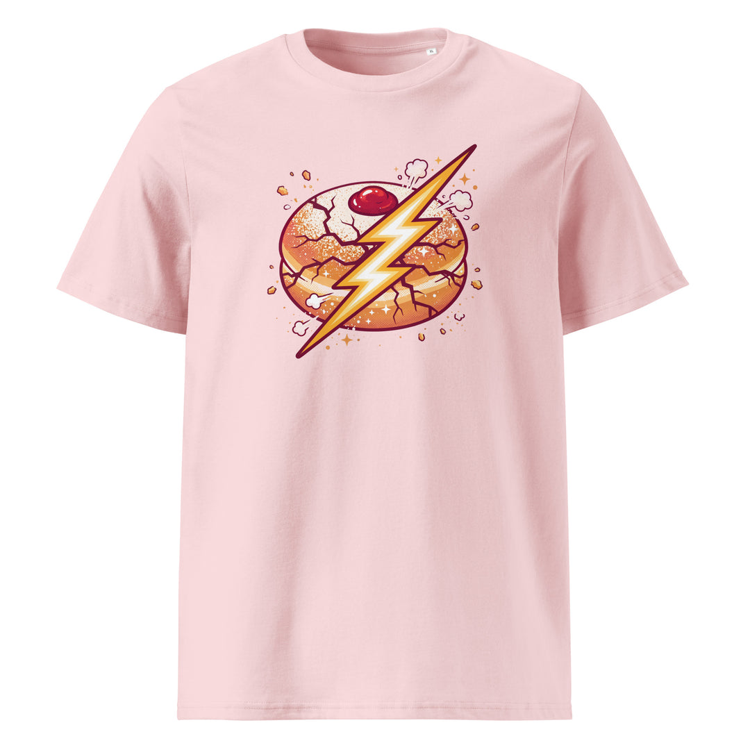 Sufganiyah Lightning Jewish pride t-shirt in Cotton Pink - back view