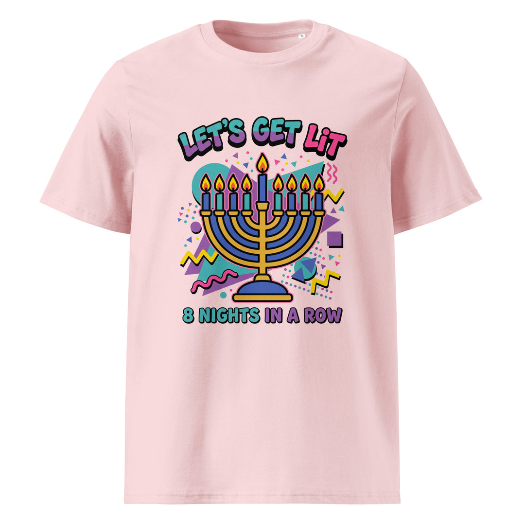 Lets Get Lit 90s Jewish pride t-shirt in Cotton Pink - front view