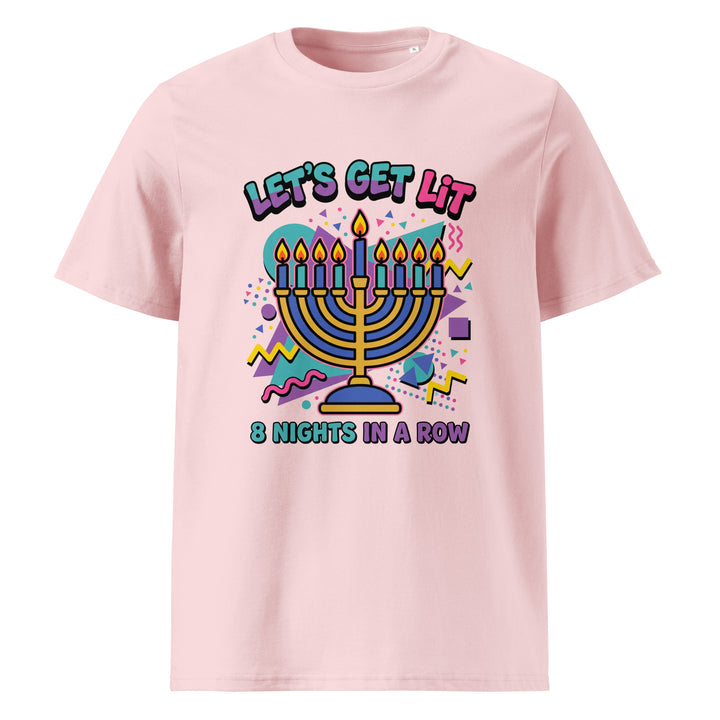 Lets Get Lit 90s Jewish pride t-shirt in Cotton Pink - front view
