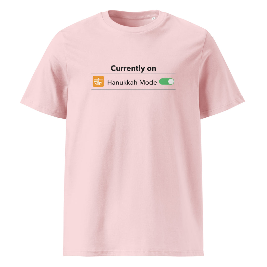 Hanukkah Mode Jewish pride t-shirt in Cotton Pink - front view