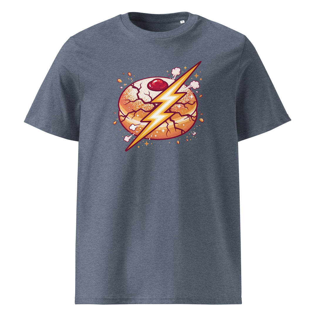 Sufganiyah Lightning Jewish pride t-shirt in Dark Heather Blue - lifestyle shot