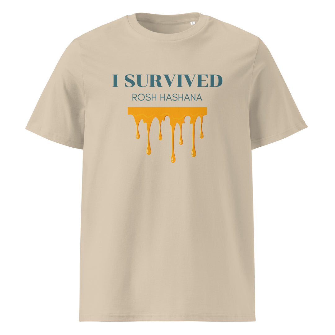 I Survived Rosh HaShana Jewish pride t-shirt in Desert Dust - lifestyle shot