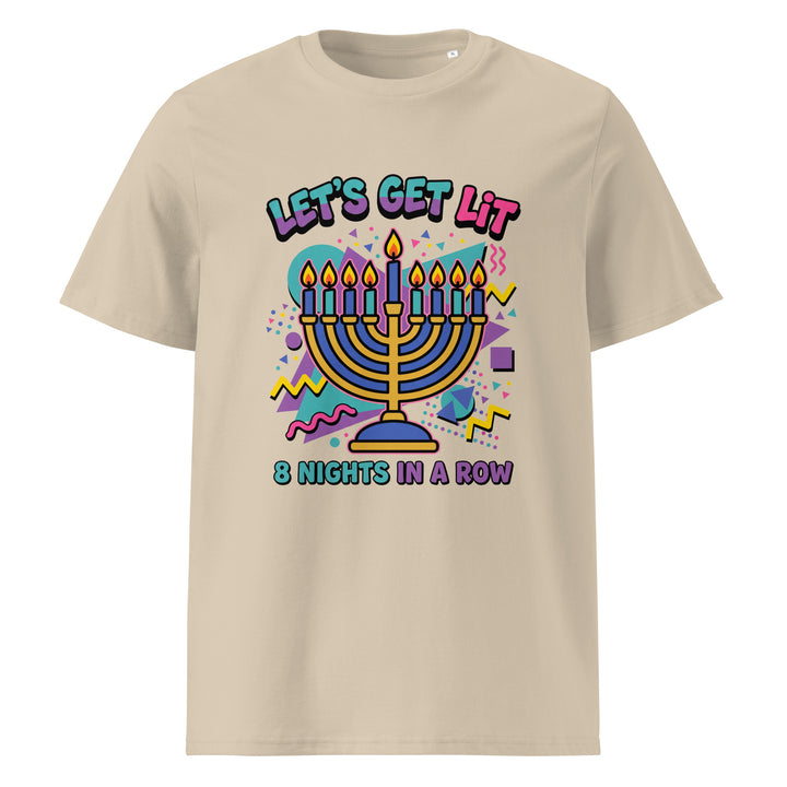 Lets Get Lit 90s Jewish pride t-shirt in Desert Dust - folded view