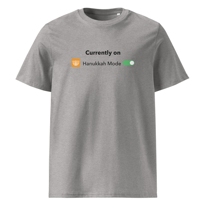 Hanukkah Mode Jewish pride t-shirt in Heather Grey - lifestyle shot