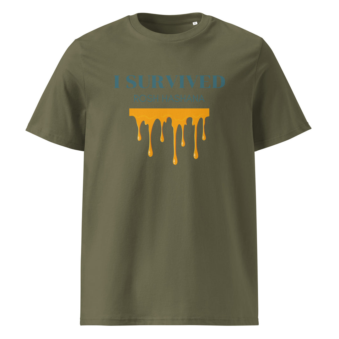 I Survived Rosh HaShana Jewish pride t-shirt in Khaki - close-up