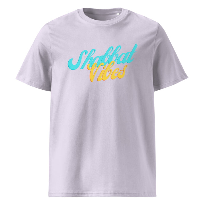 Shabbat Vibes Jewish pride t-shirt in Lavender - close-up