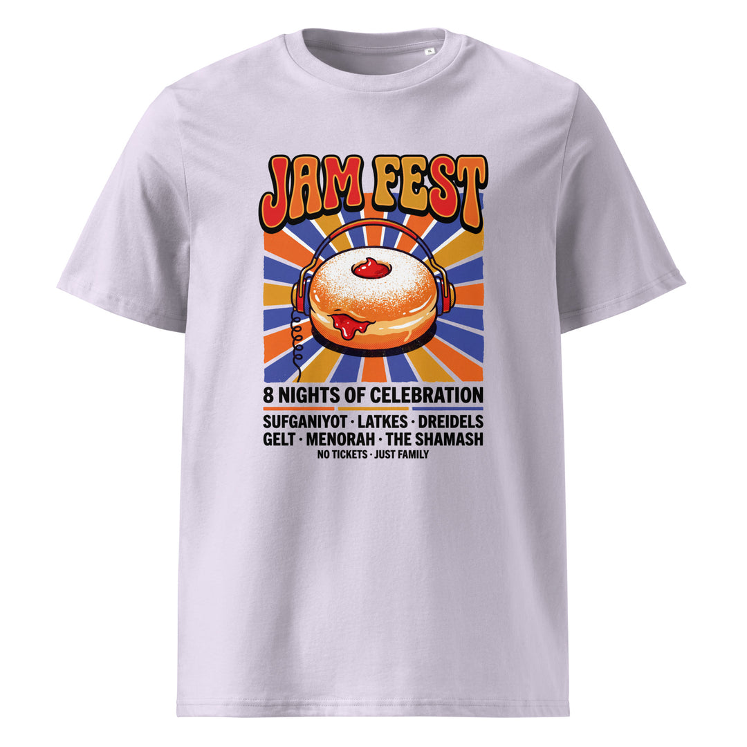 Jam Fest 8 Nights Jewish pride t-shirt in Lavender - front view