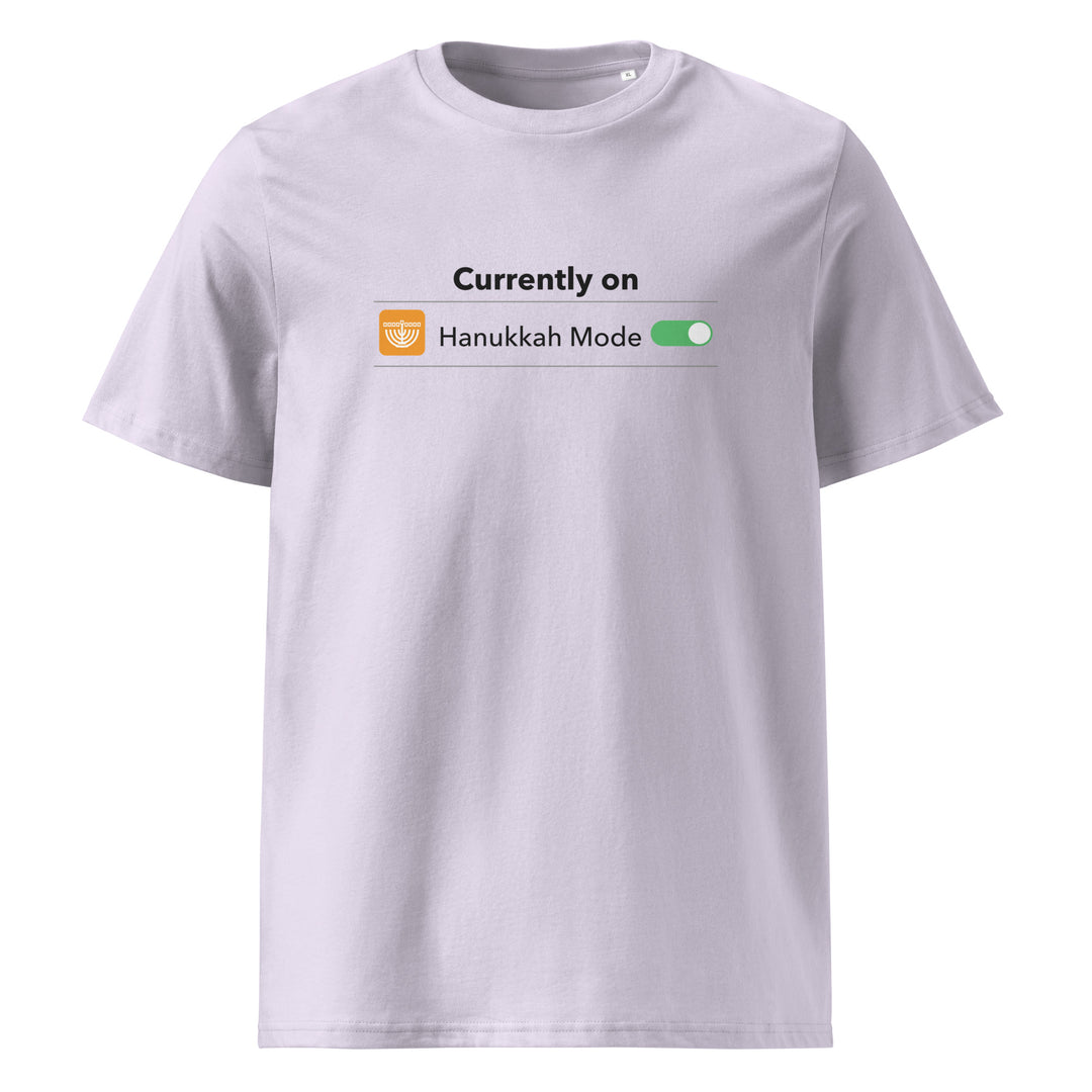 Hanukkah Mode Jewish pride t-shirt in Lavender - back view