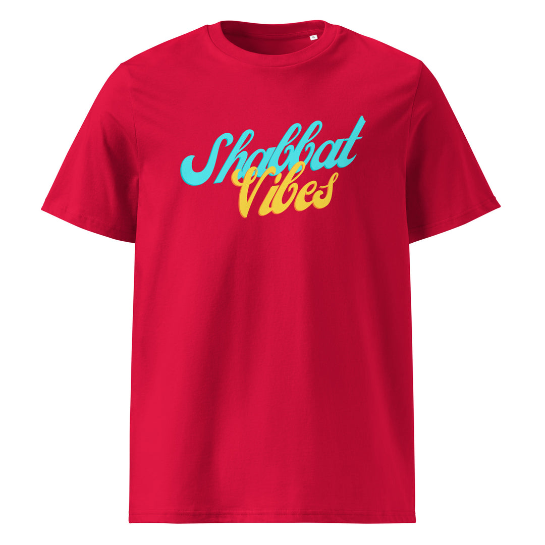 Shabbat Vibes Jewish pride t-shirt in Red - flat lay