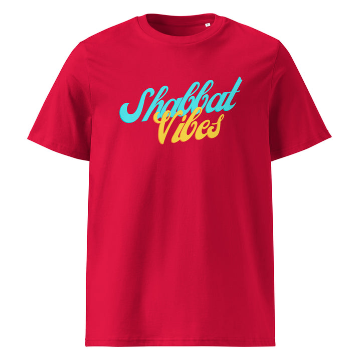 Shabbat Vibes Jewish pride t-shirt in Red - flat lay