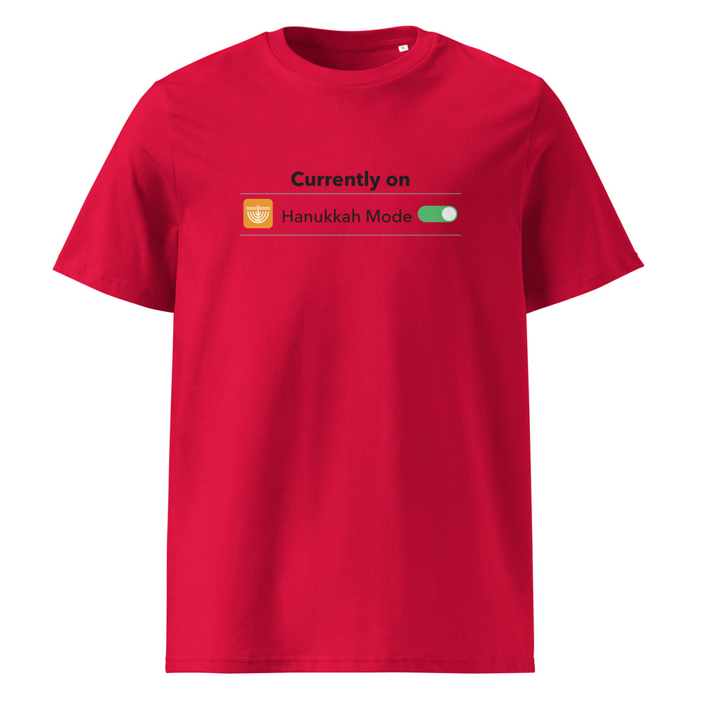 Hanukkah Mode Jewish pride t-shirt in Red - back view