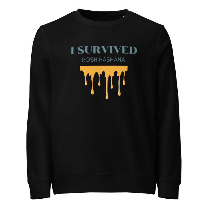 I Survived Rosh HaShana Jewish pride organic sweatshirt in Black - back view