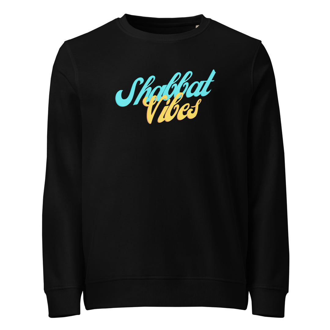 Shabbat Vibes Jewish pride organic sweatshirt in Black - front view