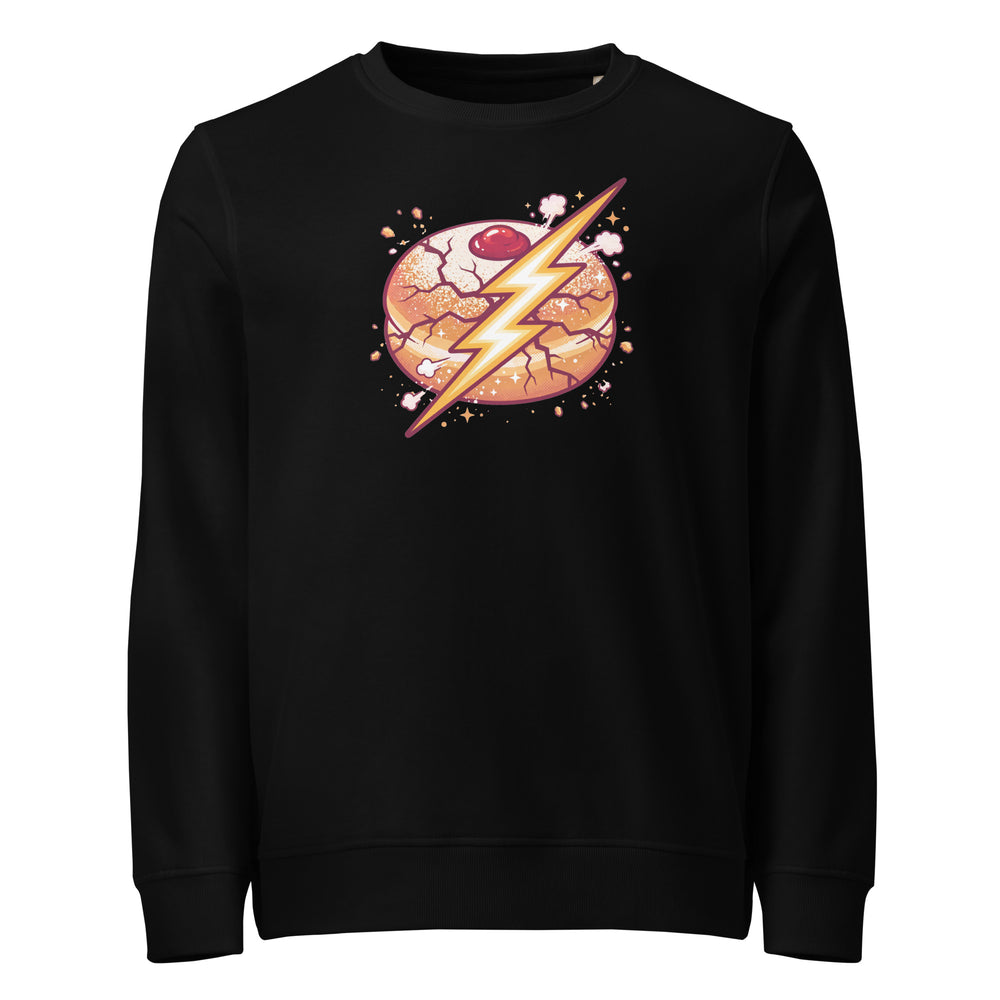 Sufganiyah Lightning Jewish pride organic sweatshirt in Black - back view
