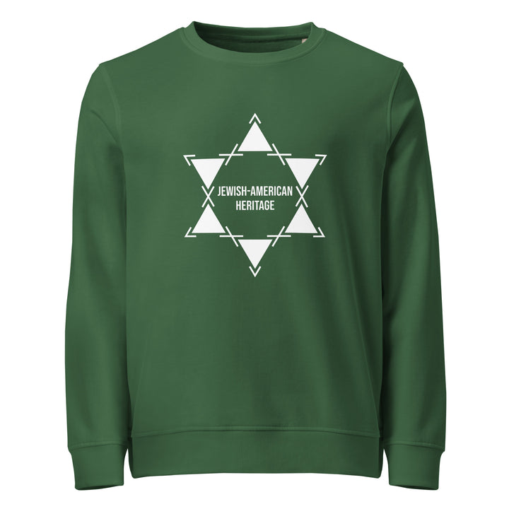 Jewish American Heritage Jewish pride organic sweatshirt in Bottle Green - back view