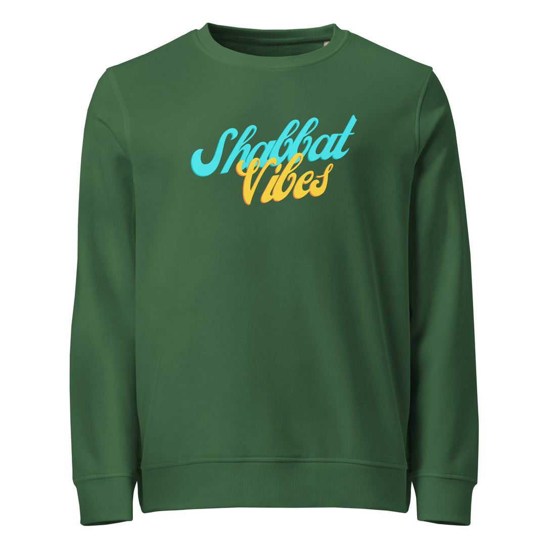 Shabbat Vibes Jewish pride organic sweatshirt in Bottle Green - flat lay