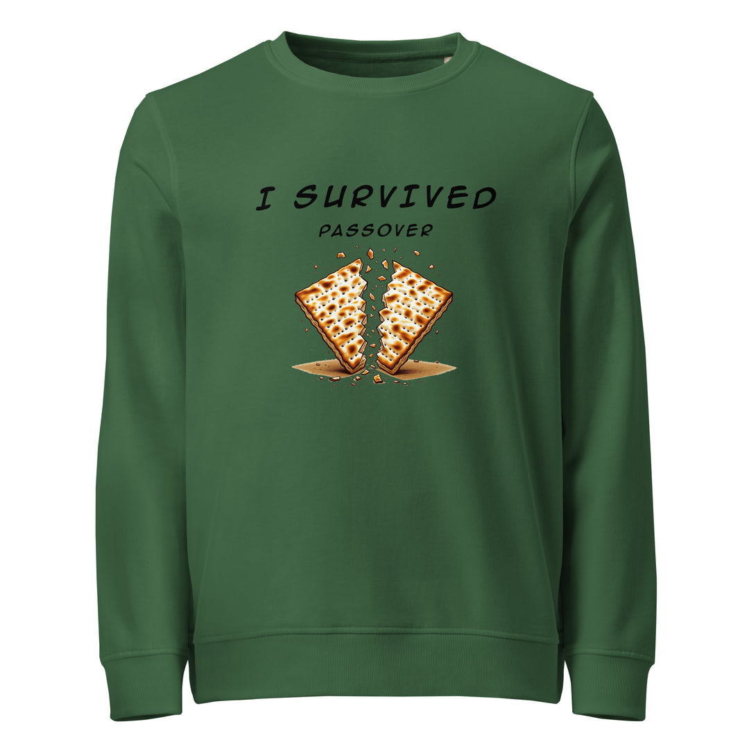Passover Jewish pride organic sweatshirt in Bottle Green - front view