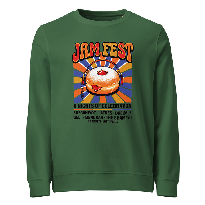 Jam Fest 8 Nights Jewish pride organic sweatshirt in Bottle Green - detail view
