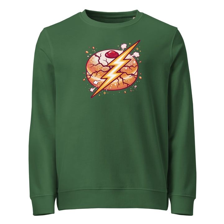 Sufganiyah Lightning Jewish pride organic sweatshirt in Bottle Green - flat lay