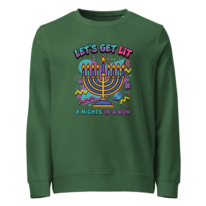 Lets Get Lit 90s Jewish pride organic sweatshirt in Bottle Green - back view
