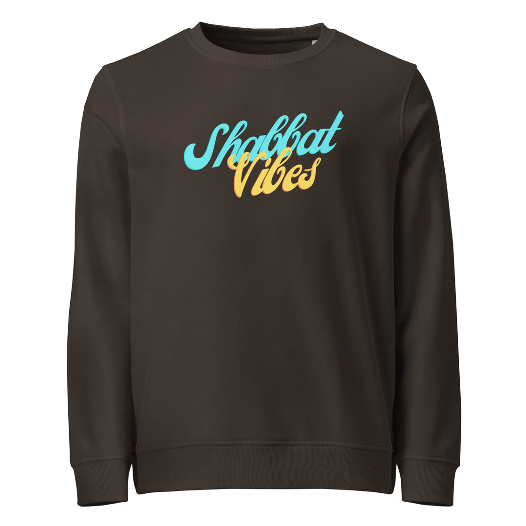 Shabbat Vibes Jewish pride organic sweatshirt in Deep Charcoal Grey - detail view