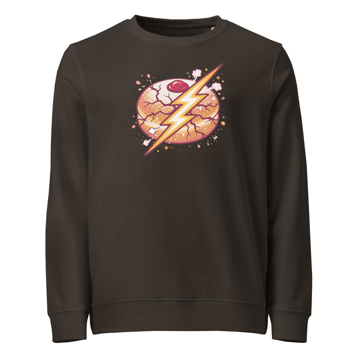 Sufganiyah Lightning Jewish pride organic sweatshirt in Deep Charcoal Grey - front view