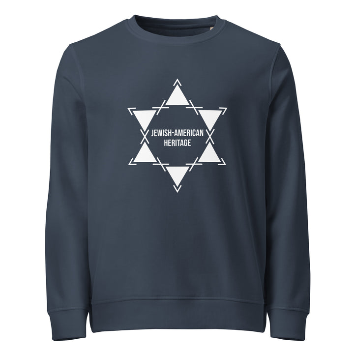 Jewish American Heritage Jewish pride organic sweatshirt in French Navy - close-up
