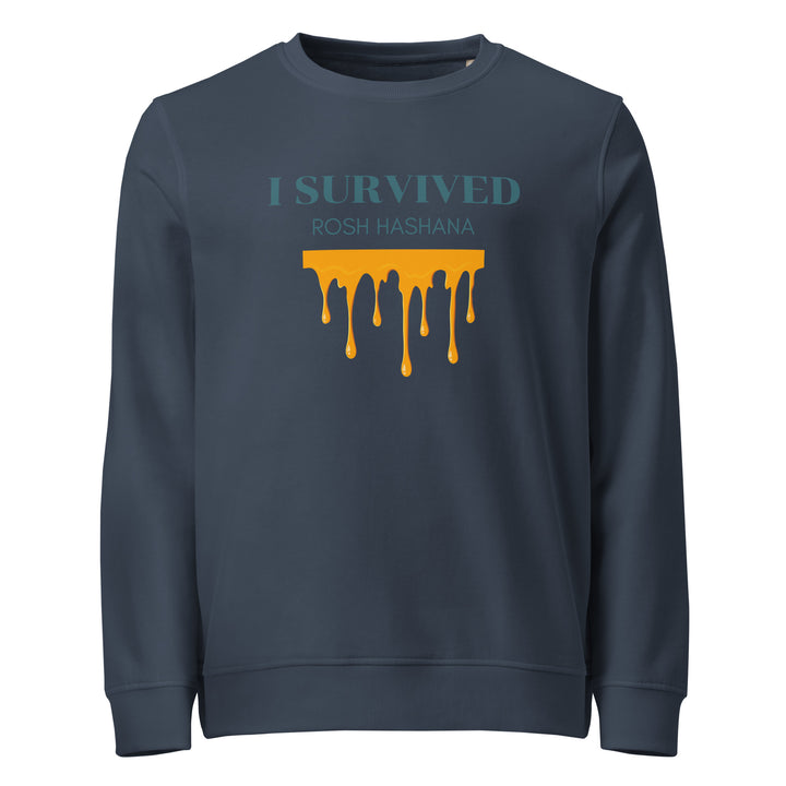 I Survived Rosh HaShana Jewish pride organic sweatshirt in French Navy - close-up