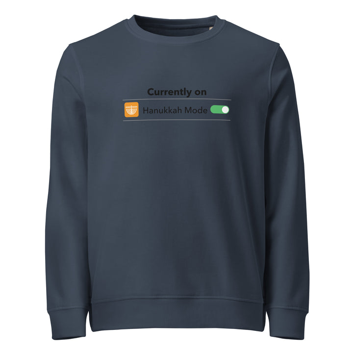 Hanukkah Mode Jewish pride organic sweatshirt in French Navy - detail view