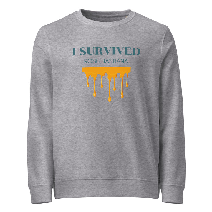 I Survived Rosh HaShana Jewish pride organic sweatshirt in Grey Melange - lifestyle shot