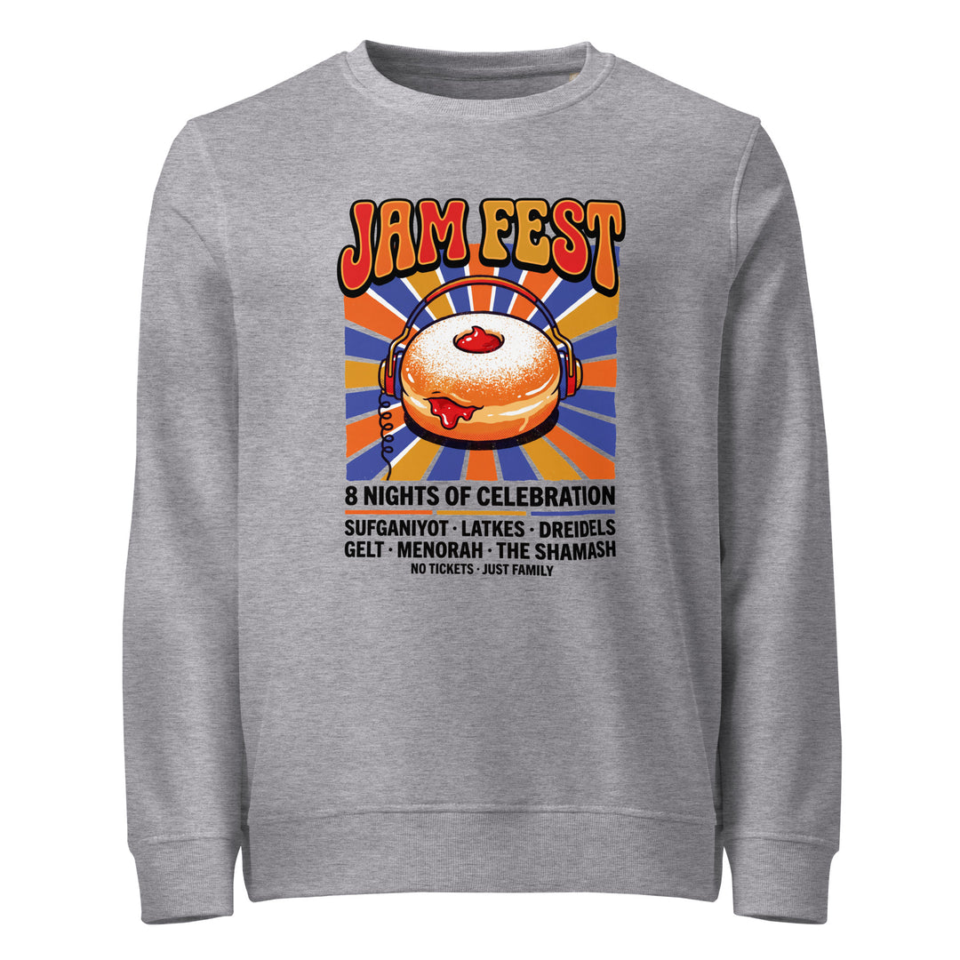 Jam Fest 8 Nights Jewish pride organic sweatshirt in Grey Melange - close-up