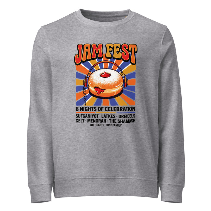 Jam Fest 8 Nights Jewish pride organic sweatshirt in Grey Melange - close-up