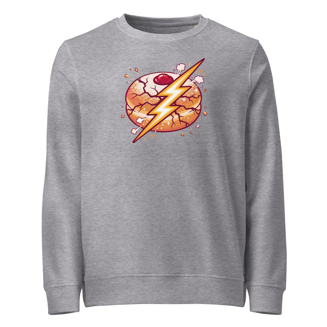 Sufganiyah Lightning Jewish pride organic sweatshirt in Grey Melange - side view