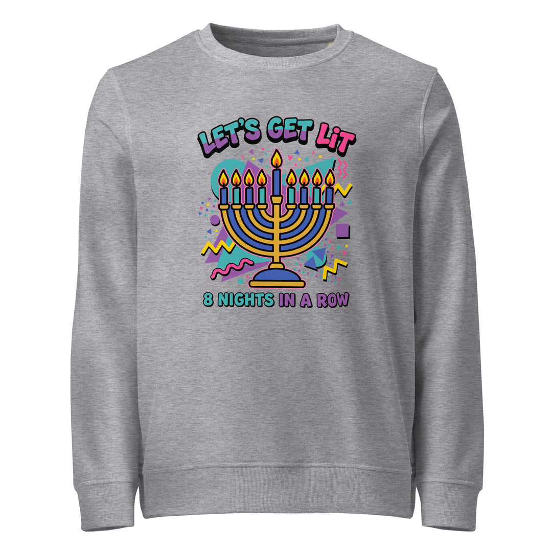 Lets Get Lit 90s Jewish pride organic sweatshirt in Grey Melange - close-up
