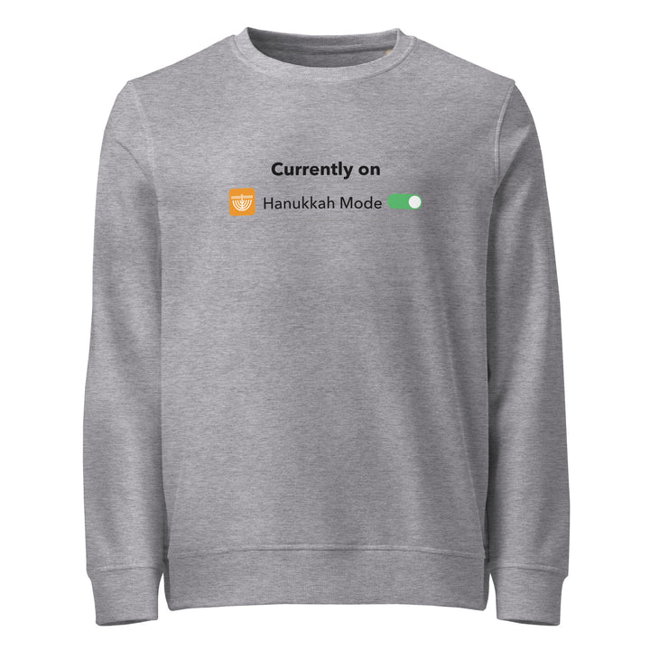 Hanukkah Mode Jewish pride organic sweatshirt in Grey Melange - lifestyle shot