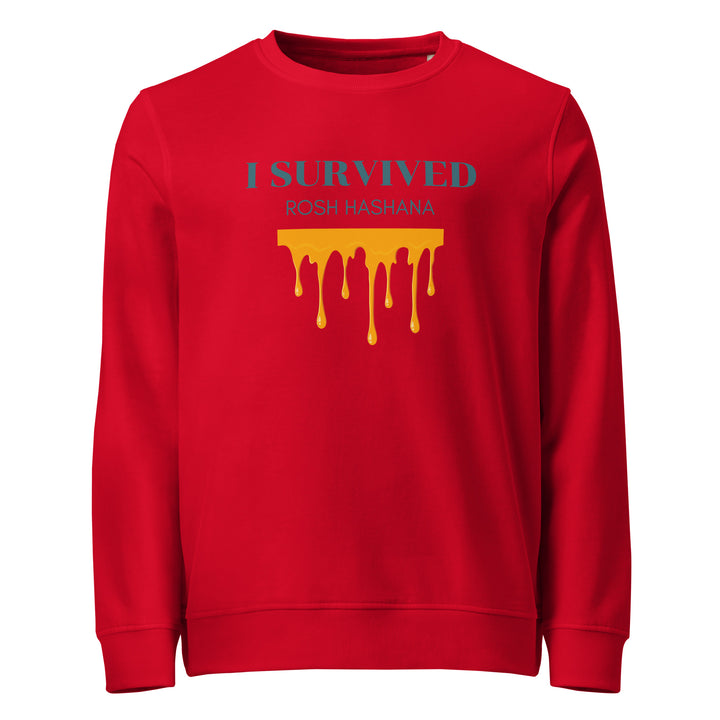 I Survived Rosh HaShana Jewish pride organic sweatshirt in Red - detail view
